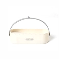 Beige makeup brush cleaning drying rack with grey handle and grid base in beige - Simple White