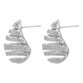 Macro detail of spiral drop earrings with micro-set white cubic zirconia stones - VE1190 Silver Spiral Waterdrop
