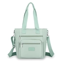 Fashionable mint green oxford cloth tote bag with multi-pocket and crossbody strap - Green