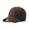 Men's dark brown wool baseball cap with side embroidery and metal logo plate - Camel