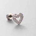 Silver heart titanium stud earring with sparkling crystals and screw back closure - Medium Hollow Heart (A07-8#)