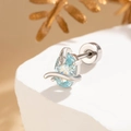 Snake wrap oval blue zircon silver stud earring with flat back screw fastening - Light Blue (A337-3# Single Piece)