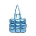 Bolso tote acolchado azul metálico con costuras cuadradas y doble asa superior - Azul