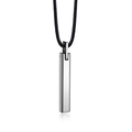 Minimalist silver tungsten steel bar pendant on black cord necklace for men - Pendant + Wax Rope / Silver
