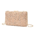 Pochette de soirée champagne élégante avec texture cristal et bandoulière chaîne dorée - Abricot