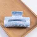 Light blue Easter bunny hair claw clip with cute white floral patterns and rabbit designs - Light Blue Rabbit Floral