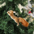 Detailed close-up of a realistic squirrel ornament with plush fur on a Christmas tree - Style 8 (21x5.5x11cm)