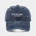 Vintage navy blue washed denim baseball cap with distressed details and white embroidery - Adjustable / Navy Blue