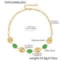Details van de 18k vergulde roestvrijstalen ketting met groene glazen steen versiering - Ketting / 40+5cm / Goud/Groen
