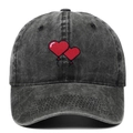 Vintage washed cotton baseball cap in charcoal grey with red heart embroidery detail - Adjustable / Black