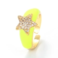 Adjustable gold open ring featuring neon yellow enamel and a sparkling star with diamonds - Adjustable Open / Yellow