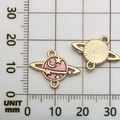 Pink and gold star-themed enamel charm pendants for jewelry making with mm scale - Planet 19x15mm
