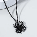Detailed view of a black Gothic spider pendant necklace for Halloween costume accessories - Black (With Chain)