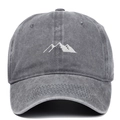 Casquette de baseball en coton gris délavé vintage avec broderie de pics de montagne - Gris