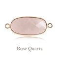 Faceted oval rose quartz connector with gold-plated edges and double jump rings - Rose Quartz Gold