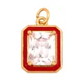 Rectangular gold-plated pendant with step-cut clear crystal and red enamel finish - Rectangle-Red