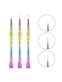 Set of 3 nail art liner brushes with colorful gradient handles and various tip lengths - Multicolor Liner Brush / 3pcs