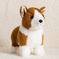 Peluche realistico di cucciolo di Corgi con morbida pelliccia bianca e marrone su base - Corgi (Marrone e Bianco) / 25*20cm