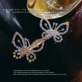 Barrette papillon double étincelante avec strass brillants sur une base en métal argent - Argenté