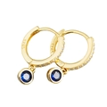S925 sterling silver gold plated hoop earrings with micro-set dark blue zircon stone - 925 Silver / Blue Zircon - Gold Color