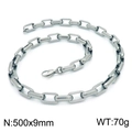 Silver square link chain necklace in stainless steel, 500x9mm chunky punk style jewelry - Steel Color Necklace 50cm (KN202958-Z)