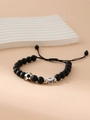 Matte black beaded adjustable bracelet with silver soccer ball and letter W charm - Letter W