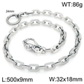 Punk style stainless steel waist chain with detailed skull buckle and thick square links - Beast Head Carving Style (50cm) (KK154-Z)