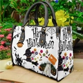 Bolso blanco de Halloween en cuero PU con estampados de calabazas y fantasmas en jardín - Estilo de Estampado Integral Blanco de Halloween (0017)