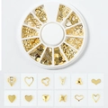 Set di borchie dorate per nail art con stelle e lune in contenitore circolare bianco - Serie Cuore (XY-01)