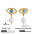 Evil eye pearl drop earrings in gold plated stainless steel for women fashion - Eye Pearl Drop Earrings (JDE0107036)