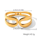 Macro view of wide gold open bangle with dual layer hollow arc design and dimensions - Gold Wide Hollow Style (HC-B20485)