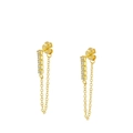 Eleganti orecchini pendenti dorati con zirconi bianchi verticali e nappe a catena lunga - Catena Lunga Pavé-Oro