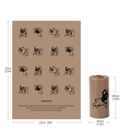 Biodegradable brown dog poop bags with bulldog print and roll dimensions guide - New 1.3 Microns Biodegradable Coffee Dog