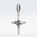 Pendentif croix rose en argent sterling S925 vintage avec détails floraux oxydés - Croix Rose - Argent 925