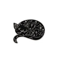 Spilla mistica a forma di gatto nero in smalto con dettagli di luna e stelle in argento - Gatto Notte Stellata Nero (C1782)