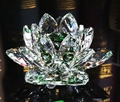 Macro shot of faceted clear and green crystal lotus flower with reflections on black surface - Size 20# (Approx. 6.3x6.3x3.8cm) / Green