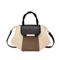 Piccola borsa a tracolla quadrata in pelle PU beige marrone e nera con dettagli in metallo - Nero