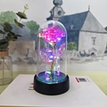 Pink gold foil rose in glass dome with colorful LED lights on black base - Rose Red (Multicolor Light)