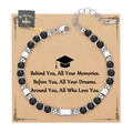 4MM bohemian pink zebra stone beaded bracelet for graduates on vintage kraft card - Adventure Card Style / With Card / Matte Black