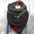 Detail of warm black shawl with red branch pattern and stylish leather buckle closure - 150*75cm / Black Red Branches (Image 7)