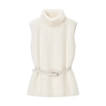 Elegante chaleco sin mangas de piel sintética blanca con cuello alto y cinturón - S / Blanco