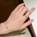 Minimalist gold beaded ring with green jade stones and a delicate matching chain bracelet - Green Lucky Bead