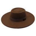 Macro shot of dark brown wool felt bolero hat showing smooth texture and matching ribbon - M (56-58cm) / Coffee