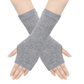 Grey knitted fingerless arm warmers with ribbed cuffs and thumb hole for children - One Size / Light Gray