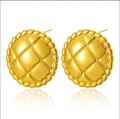 Quilted texture gold stainless steel stud earrings with round vintage woven edge - Chanel Style Quilted Round