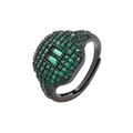 18K gold plated square ring with green micro-pave crystals and emerald-cut center stones - Gun Black Green Zircon