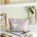 Trousse à maquillage avec broderie florale et roses en relief sur toile - Fleur de Litchi Grand