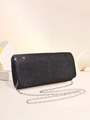 Elegant black pleated evening clutch bag with a metallic silver chain shoulder strap - Black