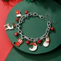 Detailed top view of Christmas bracelet with Santa, reindeer and bell enamel charms - D1247 (Silver Chain Enamel Multi)