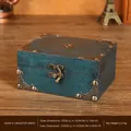 Emerald green vintage wooden jewelry storage box with antique metal lock and flower carving - Square Style (No Lock) / Emerald